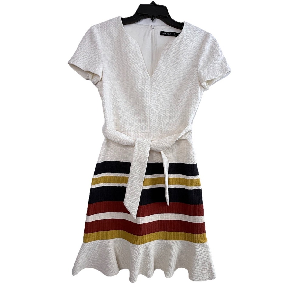 Karen Millen Ivory Pencil Sheath Tailored Career Office Dress size 4 Retro